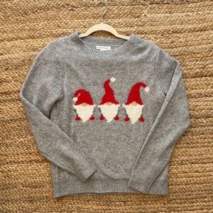 cupcakes & cashmere Gray Sweater with Red Gnome Trio